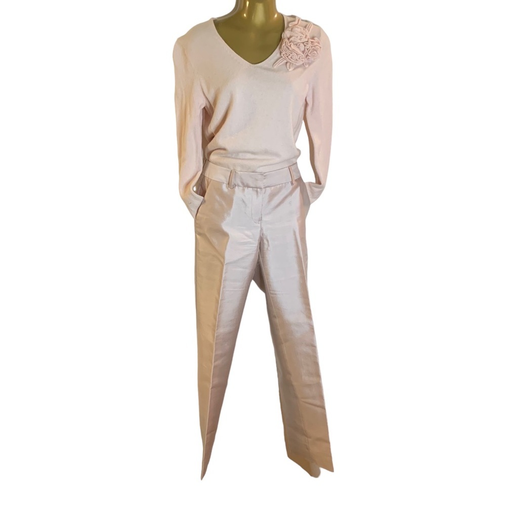 Soft pink shimmery light dusty pink trousers silk & wool party holiday
